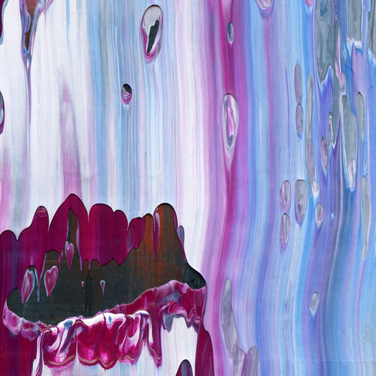 Skipping Stones with Mary Magdalene E3 is an abstract oil-on-canvas artwork, a fractal of its parent painting Skipping Stones with Mary Magdalene created by Anna Judd for the Scales Collection.