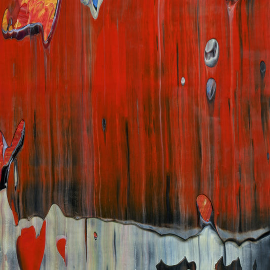 Work Schmerk E4 is an abstract oil-on-canvas artwork, a fractal of its parent painting Work Schmerk created by Anna Judd for the Scales Collection.